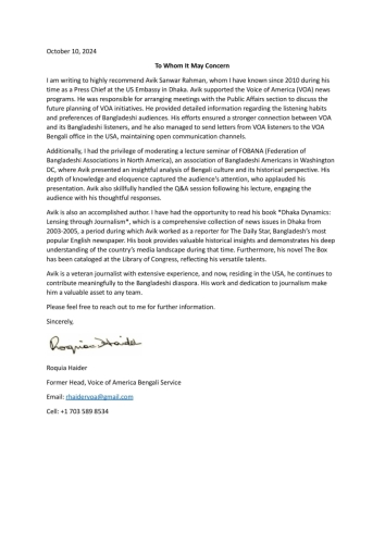 Recommendation Rukya Haider VOA